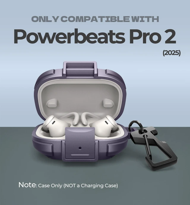 Alt view image 2 of 7 - for Beats Powerbeats Pro 2 Case with Drop-Proof Lock, Shockproof Rugged Bumper Cases Protective Cover with Carabiner & Keyring & Cleaner Kit for Powerbeats Pro 2 (2025) Purple