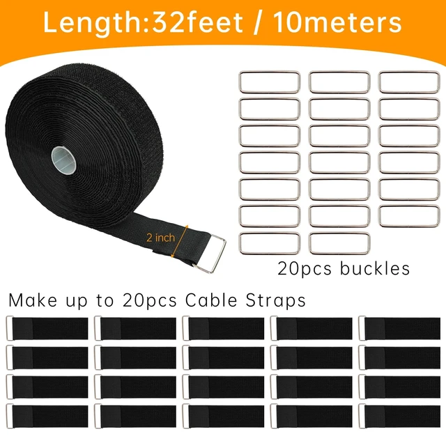Alt view image 2 of 6 - 2" x32ft Hook and Loop Straps, Long Adjustable Fastening Straps with 20 Metal Buckles, Cut to Length Cinch Straps, Reusable Nylon Securing Cord Ties for Organizer or Storage