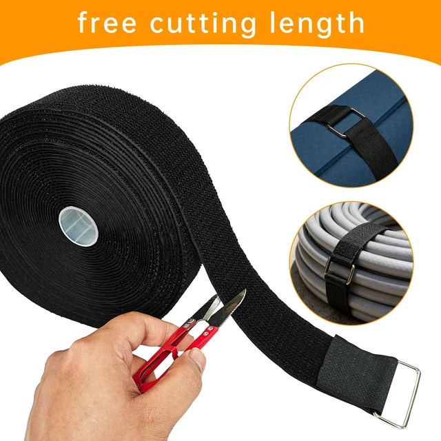 Alt view image 3 of 6 - 2" x32ft Hook and Loop Straps, Long Adjustable Fastening Straps with 20 Metal Buckles, Cut to Length Cinch Straps, Reusable Nylon Securing Cord Ties for Organizer or Storage