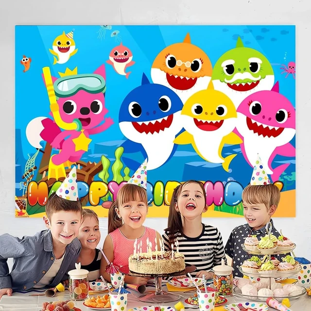 Alt view image 2 of 4 - Shark Theme Birthday Decorations Backdrop for Kids Party Supplies (5x3ft)