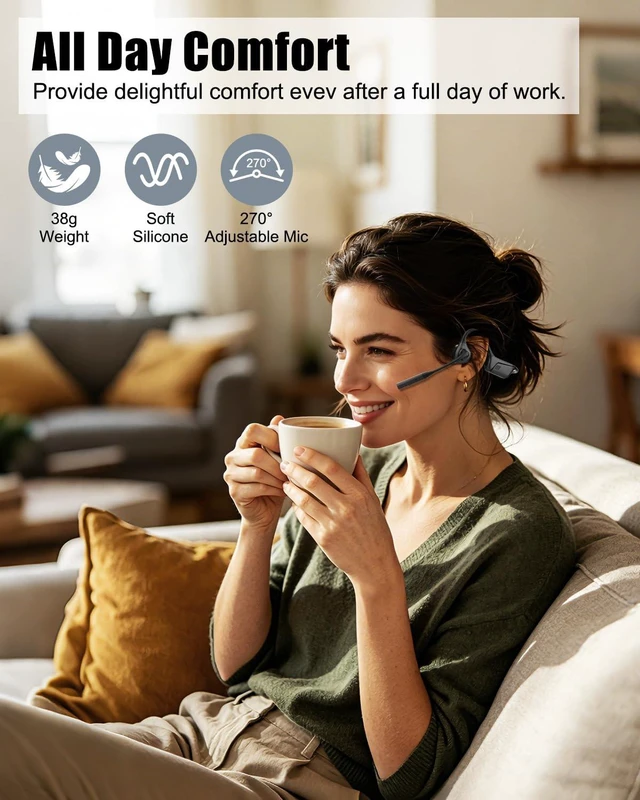 Alt view image 2 of 7 - Open Ear Headphones with Mic, Bluetooth 5.1 Headset, aptX Low Latency Air Conduction Headphone with Mute Button, Lightweight, USB A&C Dongle, Wireless Headset for Online Meeting/Call Center