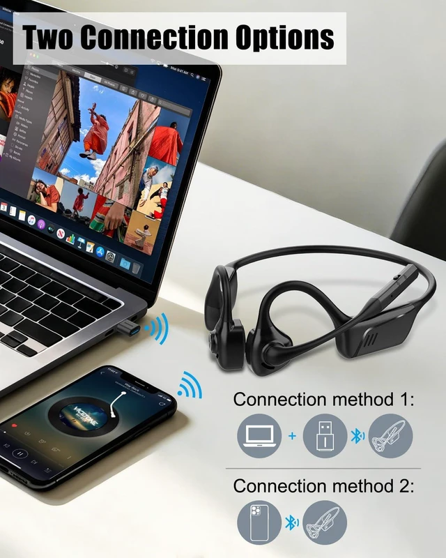 Alt view image 4 of 7 - Open Ear Headphones with Mic, Bluetooth 5.1 Headset, aptX Low Latency Air Conduction Headphone with Mute Button, Lightweight, USB A&C Dongle, Wireless Headset for Online Meeting/Call Center