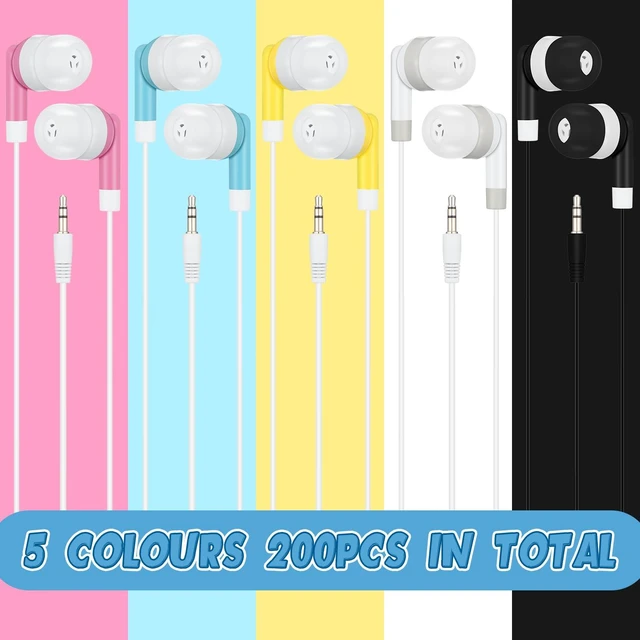 Alt view image 2 of 7 - 200 Pcs Wired Earbuds Classroom Bulk Earphone School, 5 Colors Wired Earphones, 3.5 mm Headphone Plug, Multi Color, for Students Kids Adults Testing Training Library Smartphone Laptop Gym