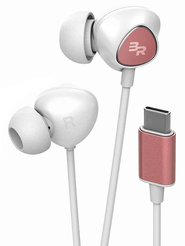 Main image of USB-C Headphones with Mic, in-Ear Wired Earphones with Inline Remote + Microphone for Type-C Phones Including Pixel 6/7/8 Pro, Galaxy S20/S21/Plus/S22/S23/S24/S25 Ultra (V100 Rose Gold)