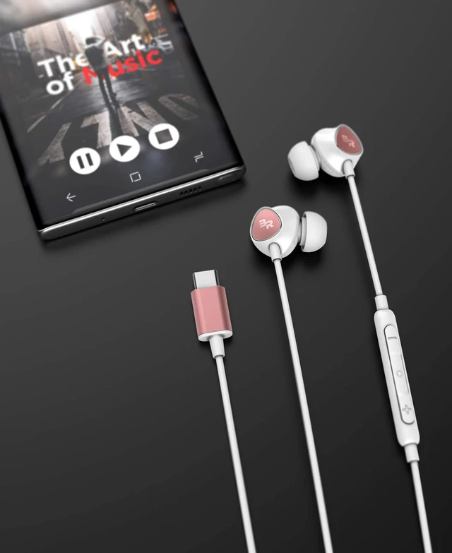 Alt view image 4 of 6 - USB-C Headphones with Mic, in-Ear Wired Earphones with Inline Remote + Microphone for Type-C Phones Including Pixel 6/7/8 Pro, Galaxy S20/S21/Plus/S22/S23/S24/S25 Ultra (V100 Rose Gold)