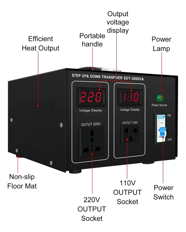 Alt view image 2 of 6 - Step Down/Up Transformer 220v to 110v, 3000W Voltage Converter 110 to 220 120v to 240V Heavy Duty Power Transformer