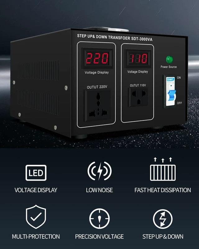 Alt view image 4 of 6 - Step Down/Up Transformer 220v to 110v, 3000W Voltage Converter 110 to 220 120v to 240V Heavy Duty Power Transformer