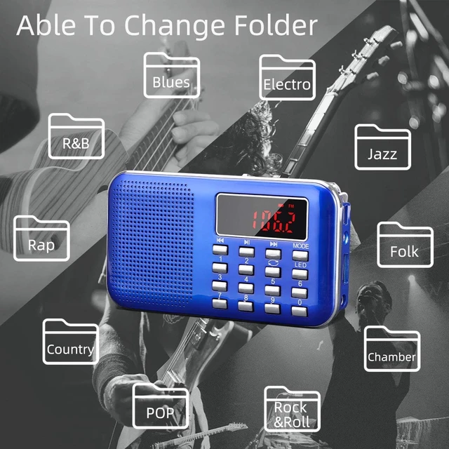 Alt view image 7 of 7 - Mini Portable Radio AM FM Pocket Radio with MP3 Support Micro SD/TF Card/USB Playback, LED Flashlight, Auto Scan Save, 1200mAh Rechargeable Battery Operated, Digital Radios