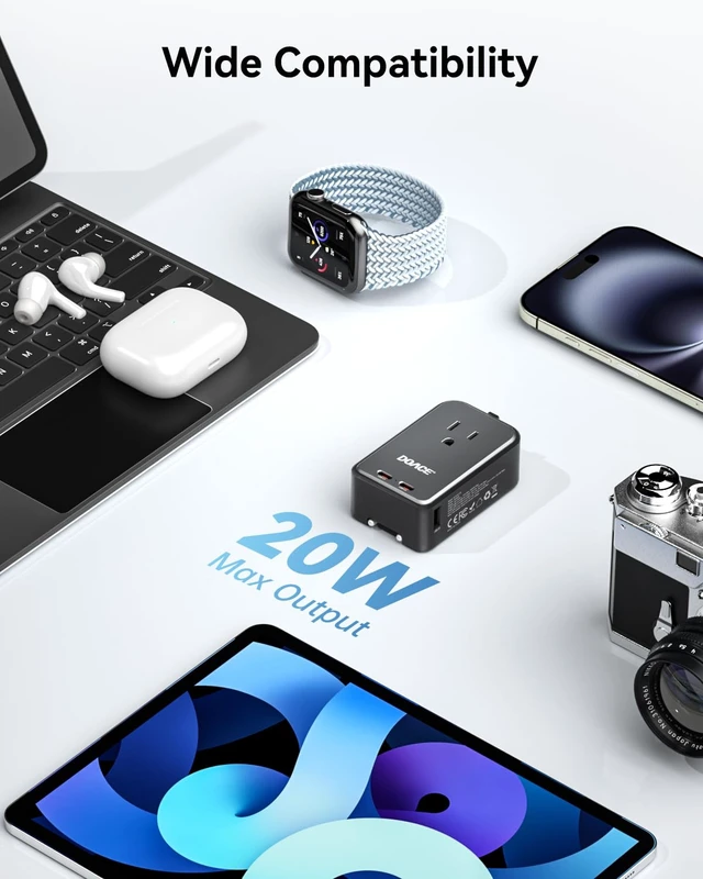 Alt view image 6 of 7 - Pico 20W Travel Adapter, 5-Port Universal Power Adapter 1 AC, 2 USB C and 2 USB-A, International Plug Adaptor Worldwide for US to European UK Italy Spain New Zealand Over 200 Countries