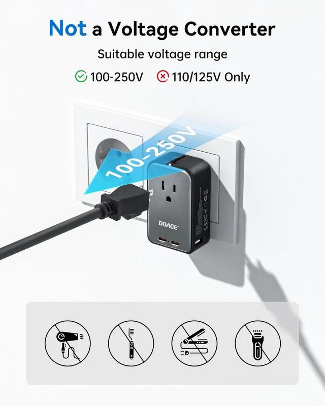 Alt view image 7 of 7 - Pico 20W Travel Adapter, 5-Port Universal Power Adapter 1 AC, 2 USB C and 2 USB-A, International Plug Adaptor Worldwide for US to European UK Italy Spain New Zealand Over 200 Countries