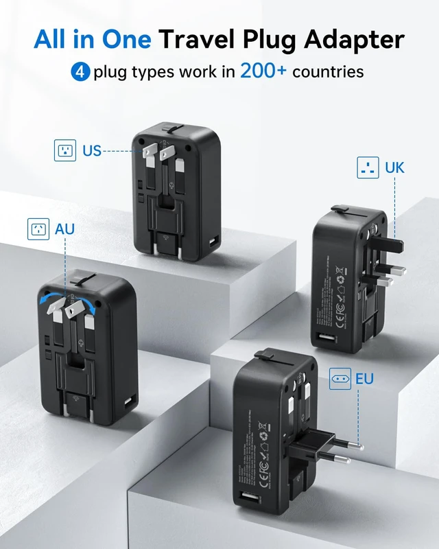 Alt view image 3 of 7 - Pico 20W Travel Adapter, 5-Port Universal Power Adapter 1 AC, 2 USB C and 2 USB-A, International Plug Adaptor Worldwide for US to European UK Italy Spain New Zealand Over 200 Countries