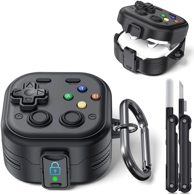 Main image of Secure Lock Case for Galaxy Buds 4 Pro Case and Buds 4 Case, Rugged Hard Shell with Cleaner Kit and Keychain for Men Boy Women, Funny Game Cover for Samsung Galaxy Buds 4/4 Pro 2026, Black