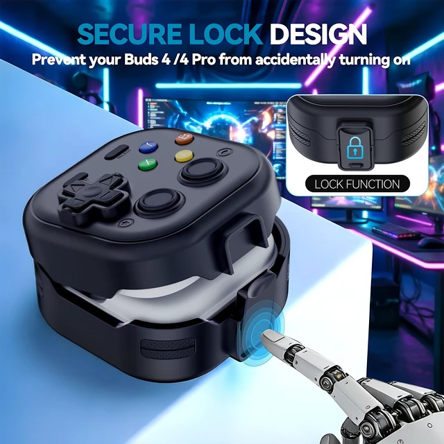 Alt view image 3 of 7 - Secure Lock Case for Galaxy Buds 4 Pro Case and Buds 4 Case, Rugged Hard Shell with Cleaner Kit and Keychain for Men Boy Women, Funny Game Cover for Samsung Galaxy Buds 4/4 Pro 2026, Black