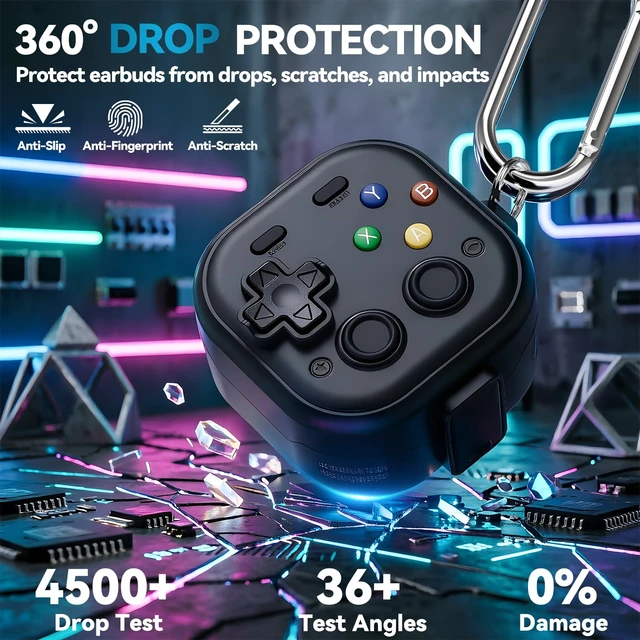 Alt view image 4 of 7 - Secure Lock Case for Galaxy Buds 4 Pro Case and Buds 4 Case, Rugged Hard Shell with Cleaner Kit and Keychain for Men Boy Women, Funny Game Cover for Samsung Galaxy Buds 4/4 Pro 2026, Black