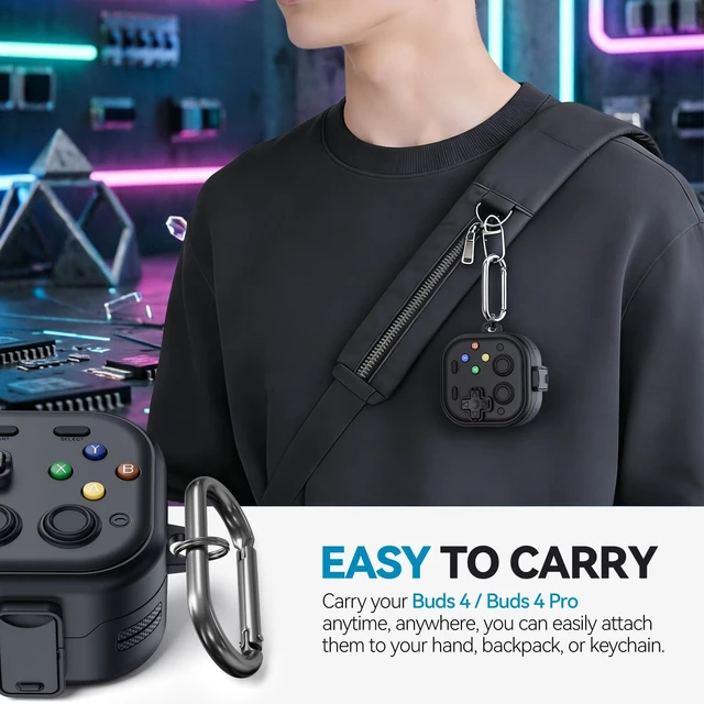 Alt view image 6 of 7 - Secure Lock Case for Galaxy Buds 4 Pro Case and Buds 4 Case, Rugged Hard Shell with Cleaner Kit and Keychain for Men Boy Women, Funny Game Cover for Samsung Galaxy Buds 4/4 Pro 2026, Black