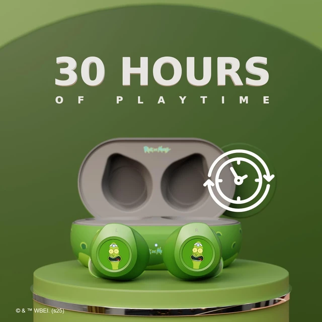 Alt view image 3 of 7 - Rick and Morty Portal Wireless Bluetooth Earbuds with Charging Case, Built-in Mic, 30 Hr Playtime, Officially Licensed Rick and Morty Gifts for Men, Women, Teens and All Fans (Pickle Rick)