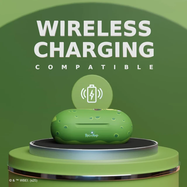 Alt view image 5 of 7 - Rick and Morty Portal Wireless Bluetooth Earbuds with Charging Case, Built-in Mic, 30 Hr Playtime, Officially Licensed Rick and Morty Gifts for Men, Women, Teens and All Fans (Pickle Rick)