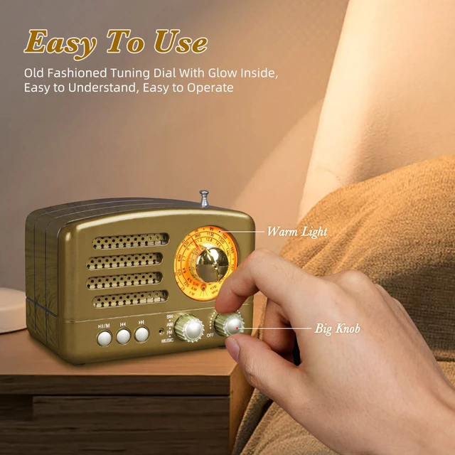 Alt view image 3 of 7 - J-160 Retro Vintage AM FM Radio with Bluetooth Speaker,Gifts for Mom Rechargeable, USB/TF Card Playback, Small Transistor Radios Battery Operated, Rechargeable Radio