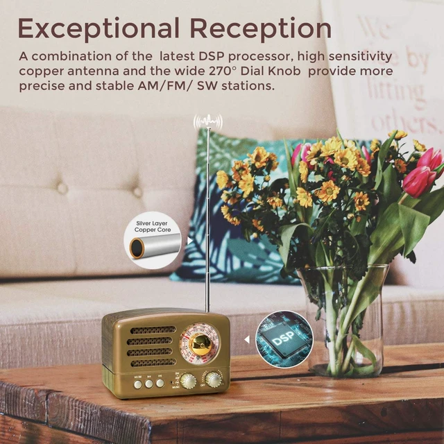 Alt view image 4 of 7 - J-160 Retro Vintage AM FM Radio with Bluetooth Speaker,Gifts for Mom Rechargeable, USB/TF Card Playback, Small Transistor Radios Battery Operated, Rechargeable Radio