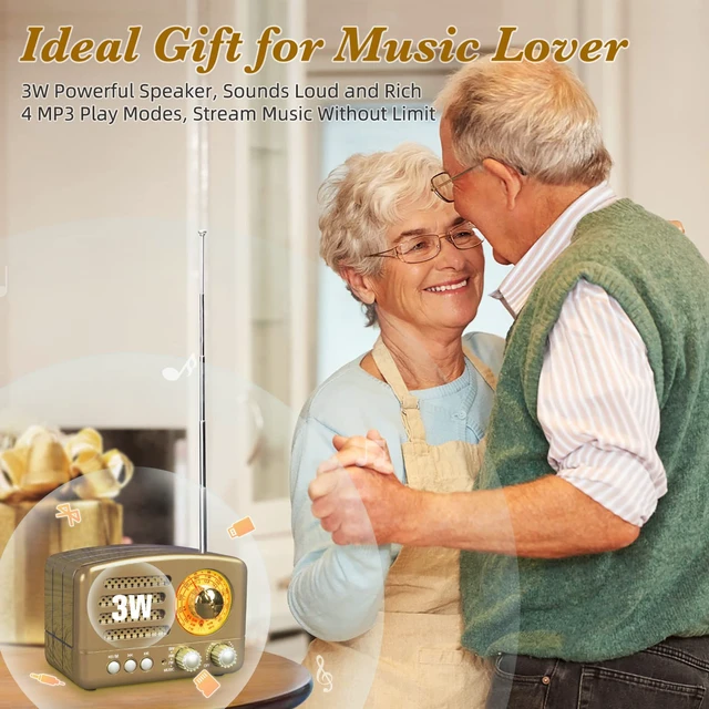 Alt view image 6 of 7 - J-160 Retro Vintage AM FM Radio with Bluetooth Speaker,Gifts for Mom Rechargeable, USB/TF Card Playback, Small Transistor Radios Battery Operated, Rechargeable Radio