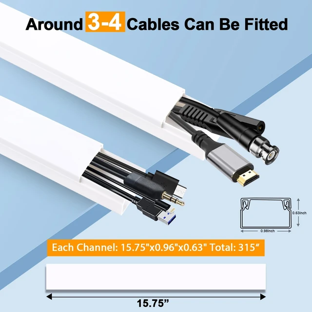 Alt view image 2 of 7 - Cord Hider, 315 Inch Cable Cover Raceway Kit for Cable Management, Wire Covers for Cords, Cord Covers for Wires on Wall, Simple and Easy Installation, 20 Pack Wire Hider, White