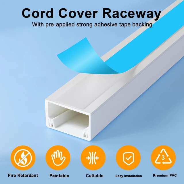 Alt view image 5 of 7 - Cord Hider, 315 Inch Cable Cover Raceway Kit for Cable Management, Wire Covers for Cords, Cord Covers for Wires on Wall, Simple and Easy Installation, 20 Pack Wire Hider, White