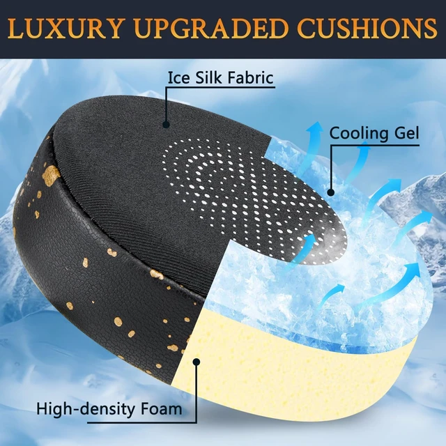 Alt view image 4 of 7 - Cooling Gel Earpads Replacement for Jabra Evolve2 65 (Evolve 2 65MS 65UC MS UC)/Evolve2 40 (40UC 40MS USB)/Elite 45h On-Ear Wireless Headset, Ear Pads Cushions with Ice Silk Fabric -Black Gold