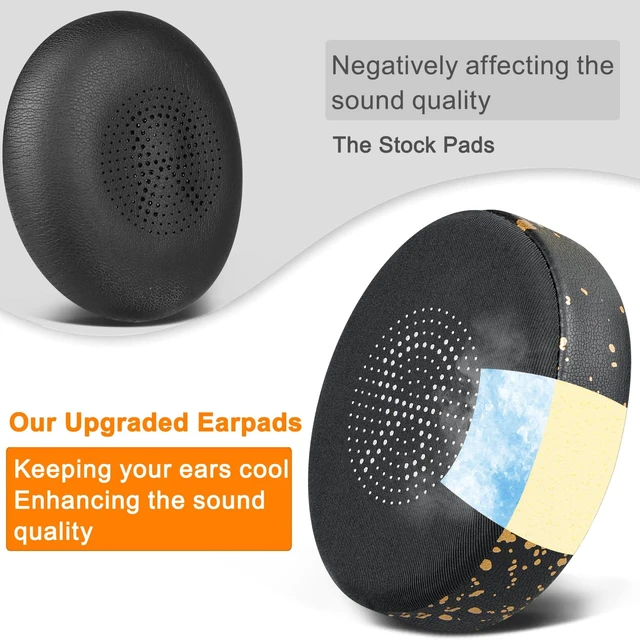 Alt view image 7 of 7 - Cooling Gel Earpads Replacement for Jabra Evolve2 65 (Evolve 2 65MS 65UC MS UC)/Evolve2 40 (40UC 40MS USB)/Elite 45h On-Ear Wireless Headset, Ear Pads Cushions with Ice Silk Fabric -Black Gold