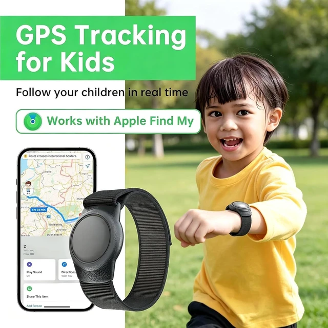 Alt view image 2 of 7 - GPS Tracker for Kids, Real-Time Smart GPS Tracking Device for Seniors w/Wearable Wristband & Keychain Design, No Monthly Fee/No SIM Card, Lightweight Locator Works w/iOS Find My Apple MFi Certified