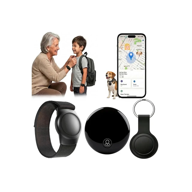 Main image of GPS Tracker for Kids, Real-Time Smart GPS Tracking Device for Seniors w/Wearable Wristband & Keychain Design, No Monthly Fee/No SIM Card, Lightweight Locator Works w/iOS Find My Apple MFi Certified