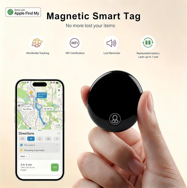 Alt view image 4 of 7 - GPS Tracker for Kids, Real-Time Smart GPS Tracking Device for Seniors w/Wearable Wristband & Keychain Design, No Monthly Fee/No SIM Card, Lightweight Locator Works w/iOS Find My Apple MFi Certified