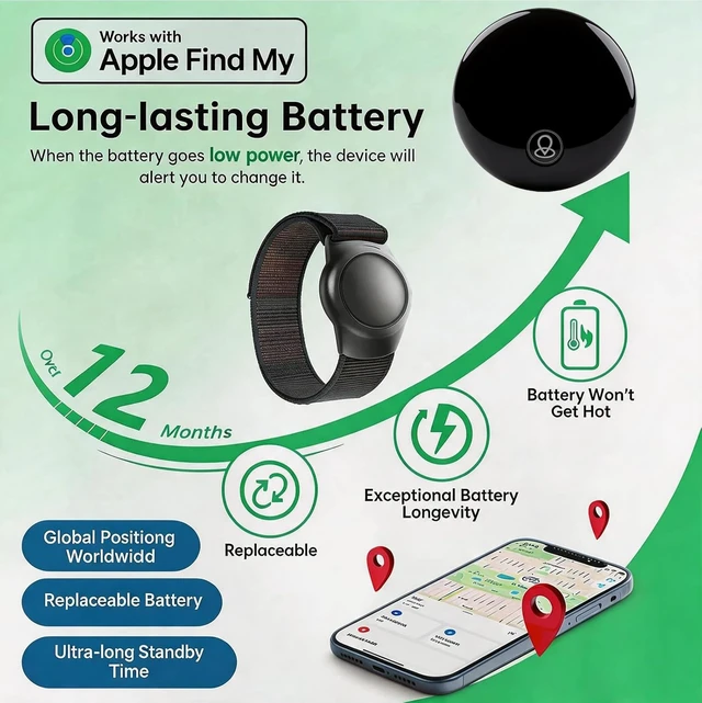 Alt view image 5 of 7 - GPS Tracker for Kids, Real-Time Smart GPS Tracking Device for Seniors w/Wearable Wristband & Keychain Design, No Monthly Fee/No SIM Card, Lightweight Locator Works w/iOS Find My Apple MFi Certified