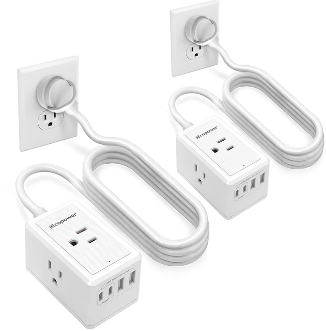 Main image of Power Strip with 10 ft Cord-with 3 Widely Outlets and 4 USB Ports(2 USB-C Port,PD20W Fast Charging),10 Foot Extension Cord(1250W/10A),Wall Mount for Home Office,White(2 Pack)