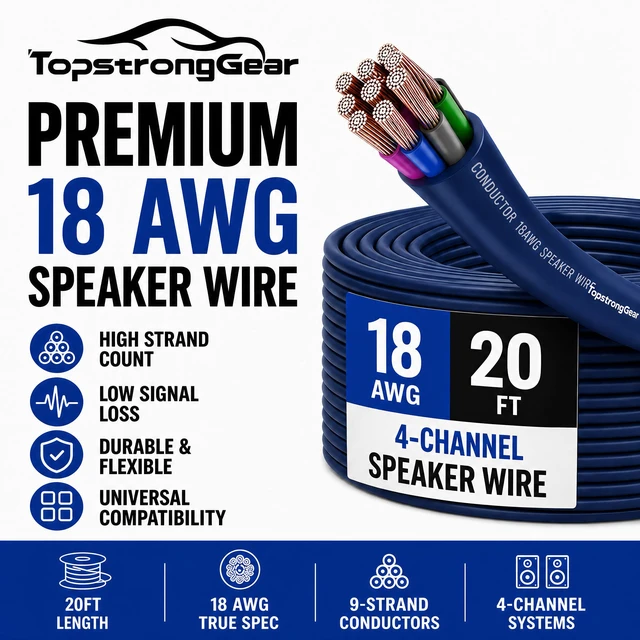 Alt view image 3 of 7 - 20 Feet 9-Conductor Speaker Cable, 18AWG 100% OFC, 4-Channel Speaker Wire and Remote Wire (18 Gauge)