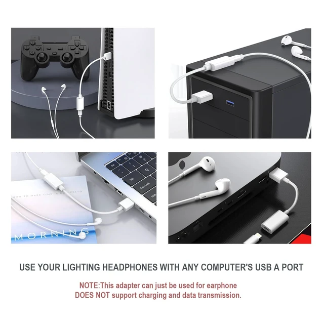 Alt view image 4 of 4 - USB Male to Lightning Female Audio Adapter Cable, USB to Lightning Adapter Converter Support Volume Control Mic Compatible with MacBook Computer PC Headphone,Earphones, Earbuds, and More