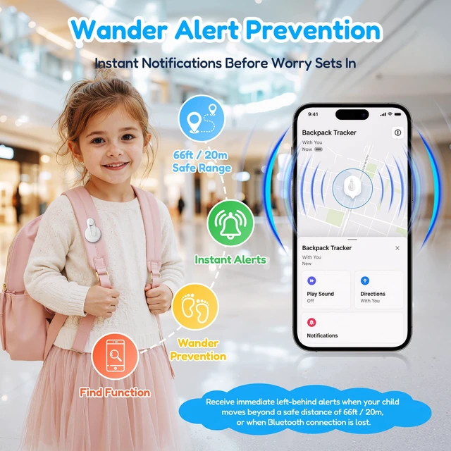 Alt view image 3 of 7 - Otag GPS Tracker for Kids, Bluetooth Child Tracker & Tracking Device 2 Pack for Children Safety, Key Finder Pet Backpack Locator, Find My App Compatible iPhone iPad iOS Devices, No Monthly Fee