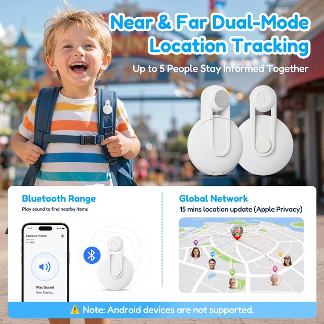 Alt view image 4 of 7 - Otag GPS Tracker for Kids, Bluetooth Child Tracker & Tracking Device 2 Pack for Children Safety, Key Finder Pet Backpack Locator, Find My App Compatible iPhone iPad iOS Devices, No Monthly Fee
