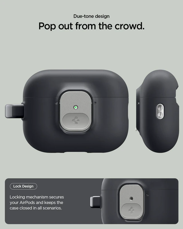 Alt view image 4 of 7 - Nano Pop Designed for AirPods Pro 3 Case (2025) with Lock Two-Tone Secure Locking Clip, Carabiner Included, Wireless Charging Compatible - Black Sesame