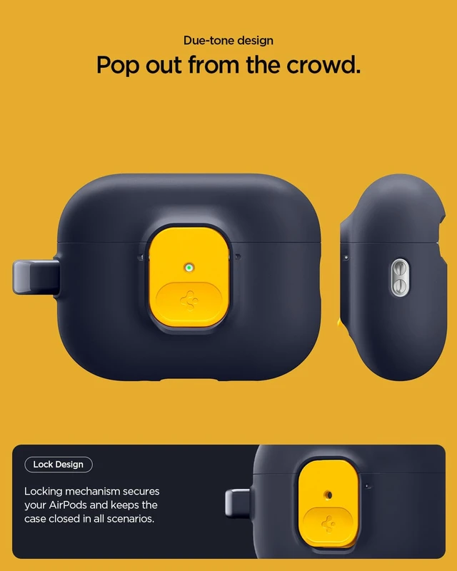 Alt view image 4 of 6 - Nano Pop Designed for AirPods Pro 3 Case (2025) with Lock Two-Tone Secure Locking Clip, Carabiner Included, Wireless Charging Compatible - Blueberry Navy