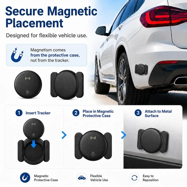 Alt view image 6 of 7 - GPS Tracker for Vehicle, Undetectable Car Tracker for Android & iOS 3-Day Location History, No Monthly Fee No SIM, IP68 Waterproof, Real-Time Tracking with Magnetic Case, 365-Day Battery Life
