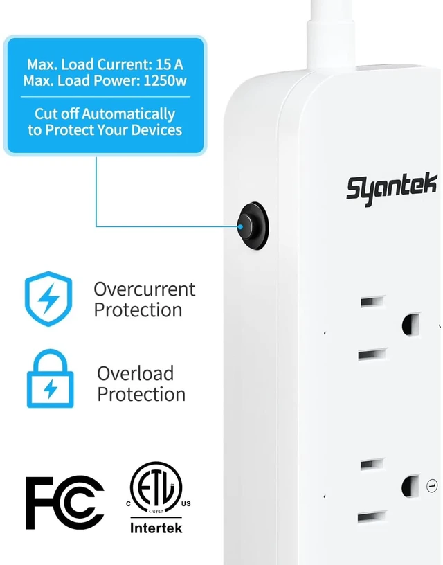 Alt view image 6 of 7 - Remote Control Power Strip with 3 RF Controlled Outlets & 3 USB Ports, Surge Protector Extension Cord (5ft), 15A/1875W for Home and Workstation Appliances
