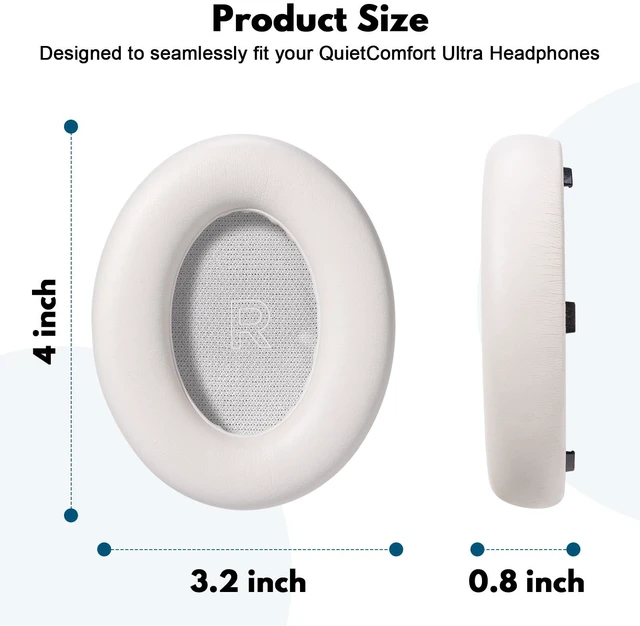 Alt view image 4 of 7 - Replacement Earpads for Bose QuietComfort Ultra Headphones Premium Memory Foam Cushions, Soft Protein Leather, Noise Isolation, Easy Installation, for Bose QC Ultra (White Smoke)