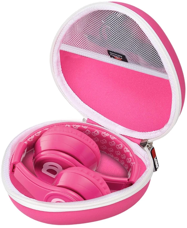 Main image of EVA Kids Headphone Case for JLab/Acer/eKids Barbie, Case Only Hard EVA Shell, Shockproof & Water-Resistant, Double Zipper Closure, Mesh Pocket, Travel Storage Bag, Pink+White