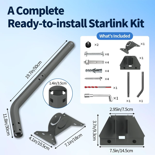 Alt view image 7 of 7 - Starlink Mini Wall Mount, Adjustable Bracket with Extension Tube, Rustproof & Weatherproof for Concrete & Wood Walls, Easy Installation