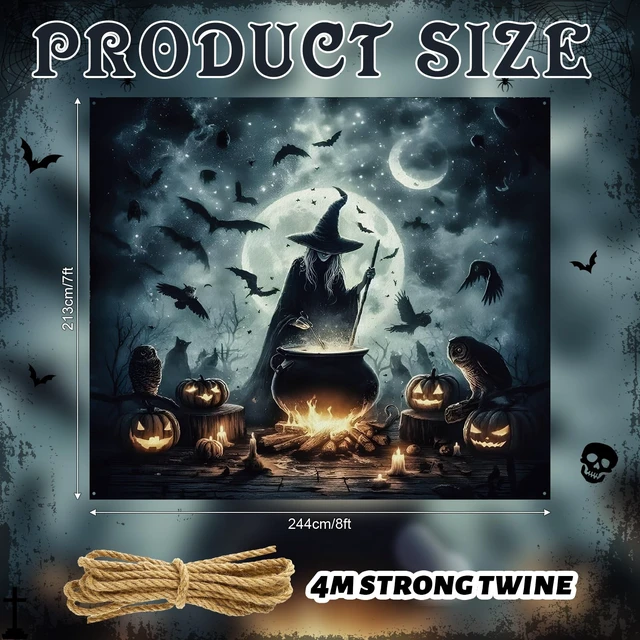Alt view image 2 of 7 - 7 x 8 ft Halloween Garage Door Cover Decorations Witch Backdrop Halloween Single Garage Door Banner, Witch Cauldron, Horror Night Backdrop Hanging Decor for Outdoor Indoor Home Party