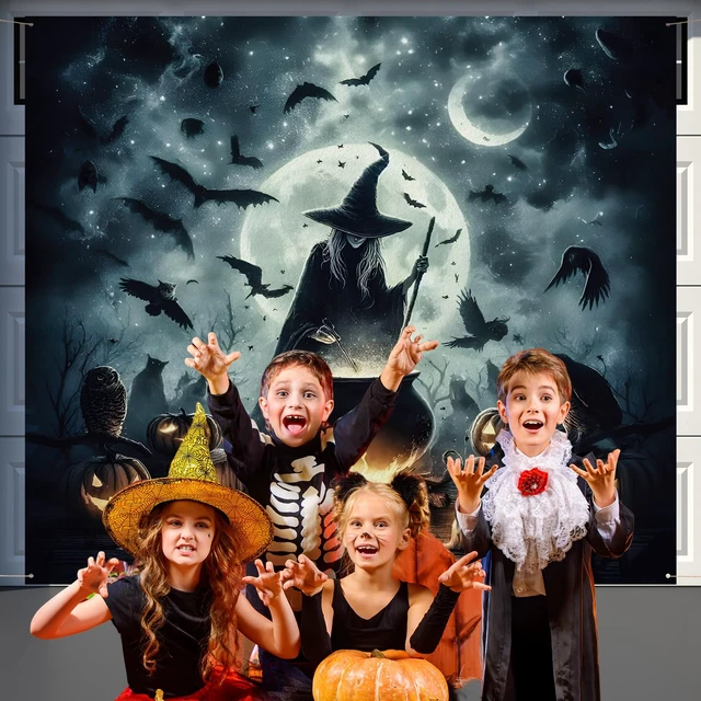 Alt view image 7 of 7 - 7 x 8 ft Halloween Garage Door Cover Decorations Witch Backdrop Halloween Single Garage Door Banner, Witch Cauldron, Horror Night Backdrop Hanging Decor for Outdoor Indoor Home Party