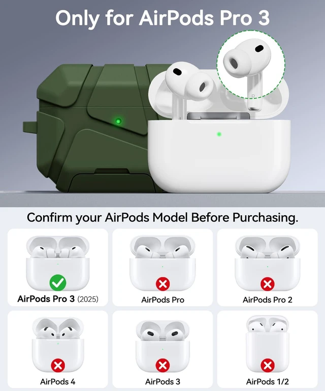Alt view image 2 of 7 - for AirPods Pro 3rd Case with Secure Lock-Green With Phone Stand Design Compatible with Airpods Pro 3 Generation Cover with Cleaner Kit