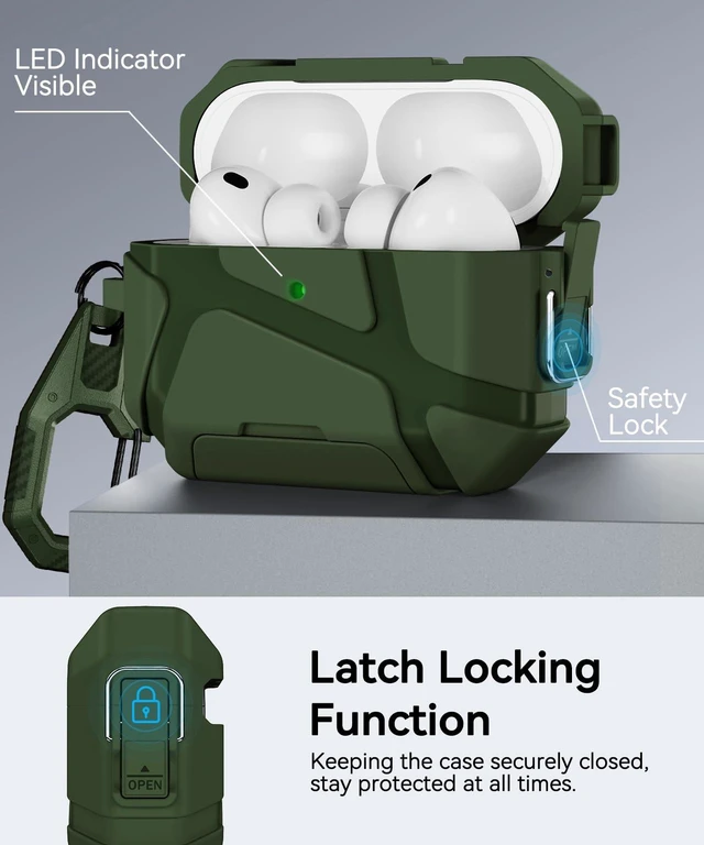 Alt view image 3 of 7 - for AirPods Pro 3rd Case with Secure Lock-Green With Phone Stand Design Compatible with Airpods Pro 3 Generation Cover with Cleaner Kit