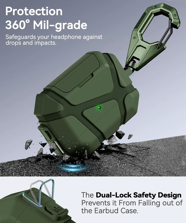 Alt view image 5 of 7 - for AirPods Pro 3rd Case with Secure Lock-Green With Phone Stand Design Compatible with Airpods Pro 3 Generation Cover with Cleaner Kit