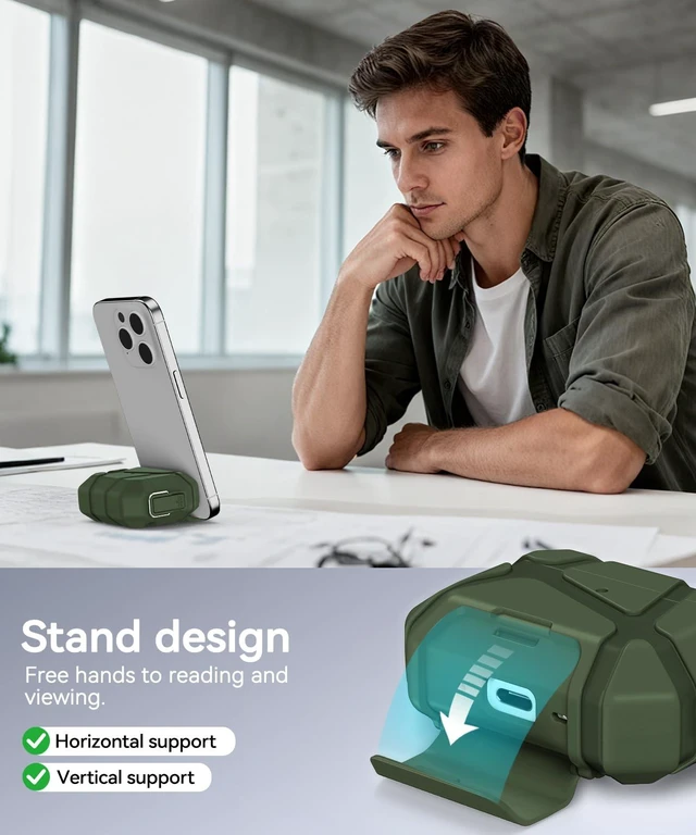 Alt view image 4 of 7 - for AirPods Pro 3rd Case with Secure Lock-Green With Phone Stand Design Compatible with Airpods Pro 3 Generation Cover with Cleaner Kit